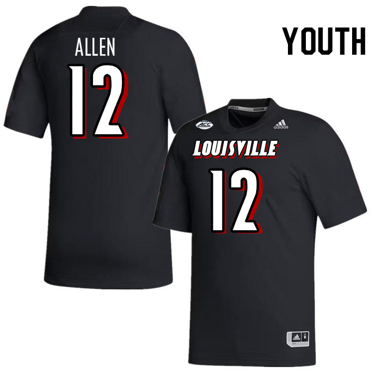 Youth #12 Brady Allen Louisville Cardinals College Football Jerseys Stitched-Black